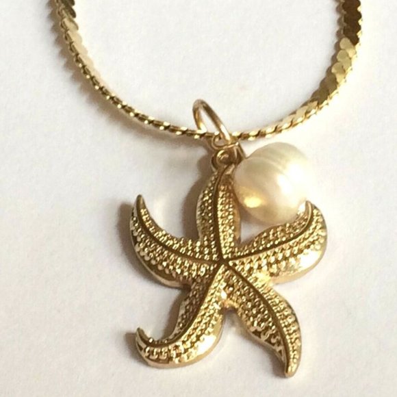 Starfish Pearl Necklace 23" Gold Plated Sea life Island Freshwater White - Picture 2 of 10